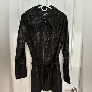 Bianca Nygard Elegant Black Patterned Trench Coat